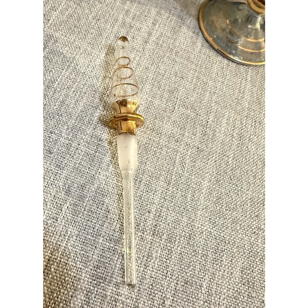 ✨ Vintage Iridescent Glass Bottle w/ Stopper Gold Trim | 9” Tall ✨